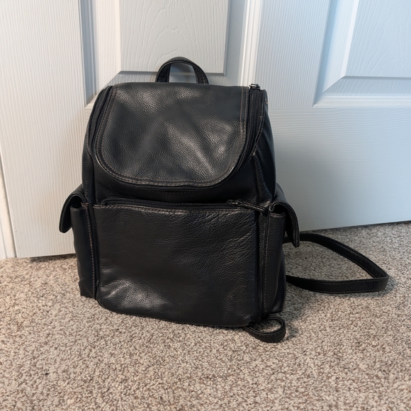 Black Genuine Leather Small Backpack - Picture 3 of 7